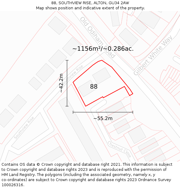 88, SOUTHVIEW RISE, ALTON, GU34 2AW: Plot and title map