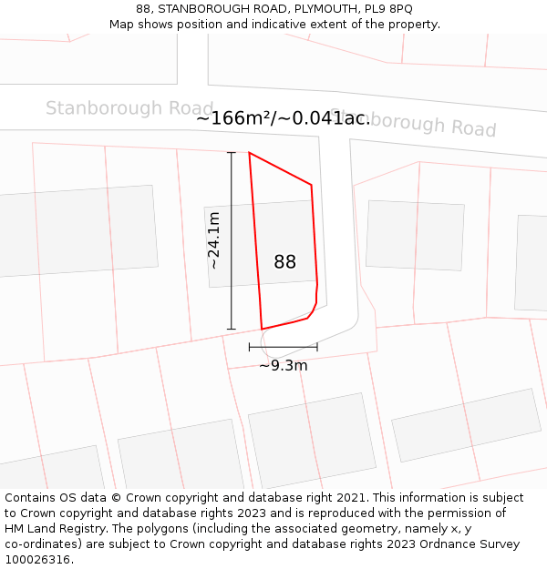 88, STANBOROUGH ROAD, PLYMOUTH, PL9 8PQ: Plot and title map