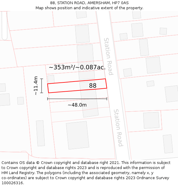 88, STATION ROAD, AMERSHAM, HP7 0AS: Plot and title map