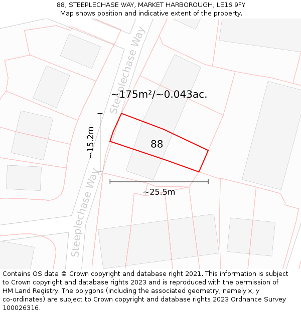88, STEEPLECHASE WAY, MARKET HARBOROUGH, LE16 9FY: Plot and title map