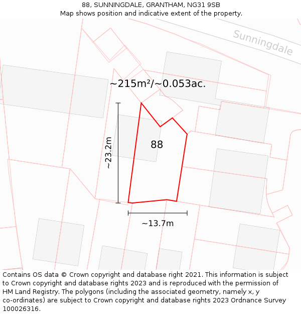 88, SUNNINGDALE, GRANTHAM, NG31 9SB: Plot and title map