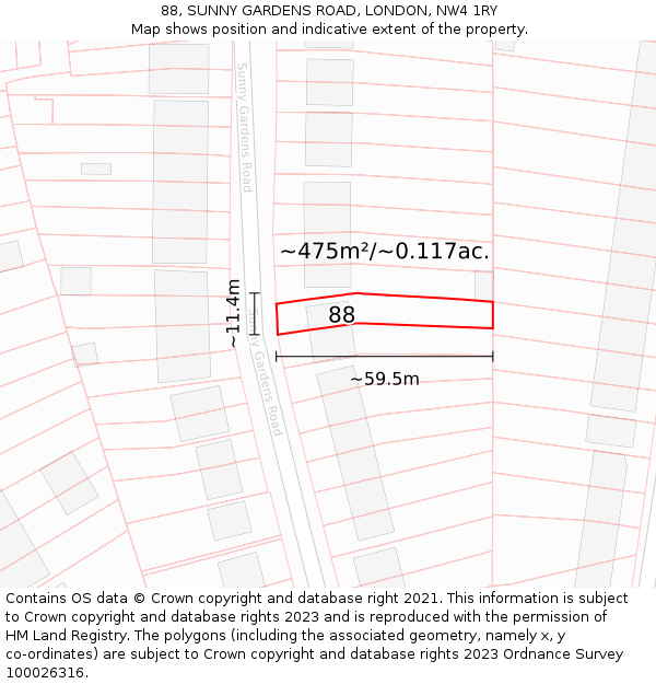 88, SUNNY GARDENS ROAD, LONDON, NW4 1RY: Plot and title map