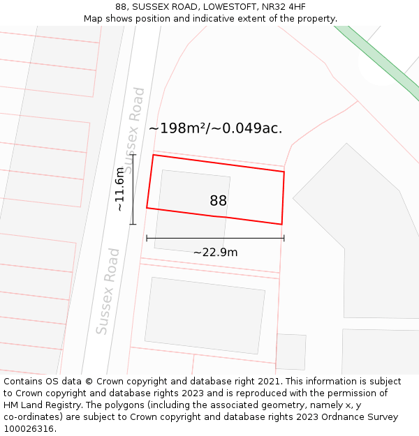 88, SUSSEX ROAD, LOWESTOFT, NR32 4HF: Plot and title map