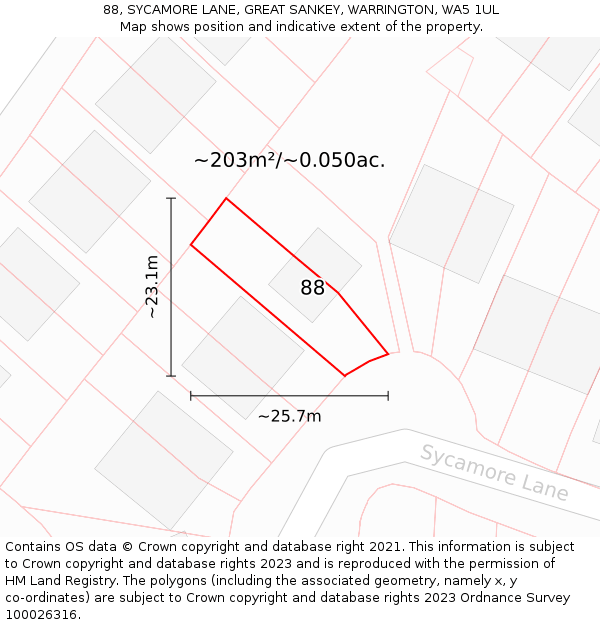 88, SYCAMORE LANE, GREAT SANKEY, WARRINGTON, WA5 1UL: Plot and title map