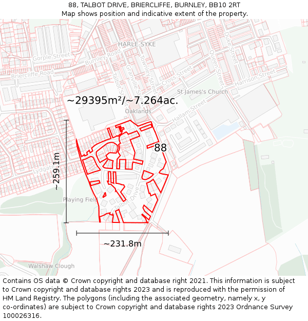 88, TALBOT DRIVE, BRIERCLIFFE, BURNLEY, BB10 2RT: Plot and title map