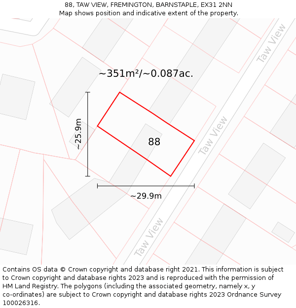 88, TAW VIEW, FREMINGTON, BARNSTAPLE, EX31 2NN: Plot and title map