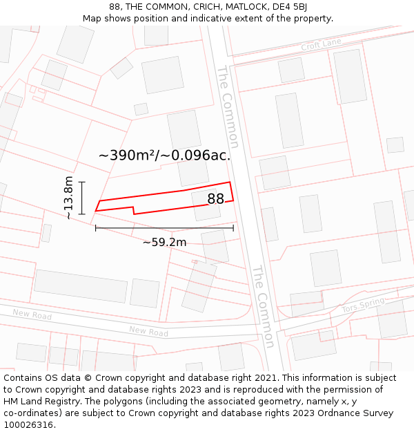 88, THE COMMON, CRICH, MATLOCK, DE4 5BJ: Plot and title map