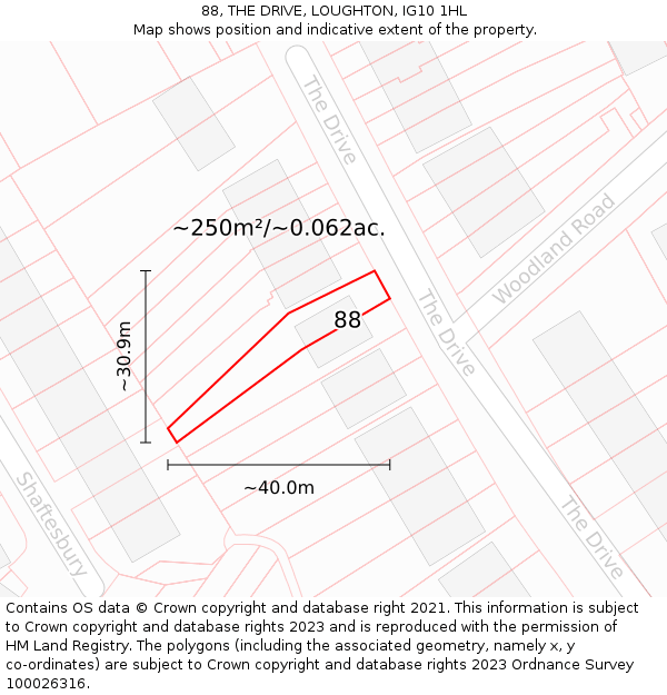 88, THE DRIVE, LOUGHTON, IG10 1HL: Plot and title map