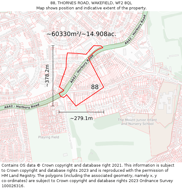 88, THORNES ROAD, WAKEFIELD, WF2 8QL: Plot and title map