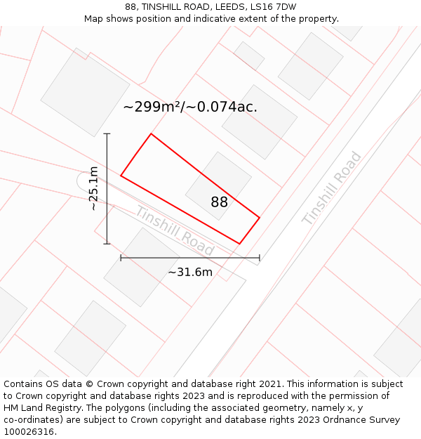 88, TINSHILL ROAD, LEEDS, LS16 7DW: Plot and title map