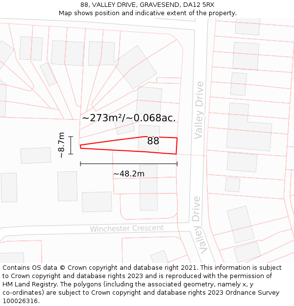 88, VALLEY DRIVE, GRAVESEND, DA12 5RX: Plot and title map
