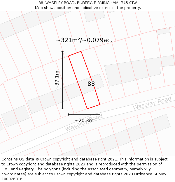 88, WASELEY ROAD, RUBERY, BIRMINGHAM, B45 9TW: Plot and title map