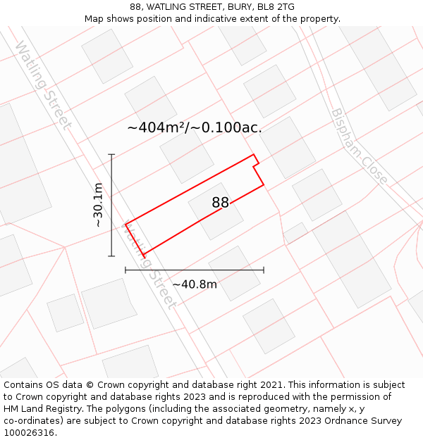 88, WATLING STREET, BURY, BL8 2TG: Plot and title map