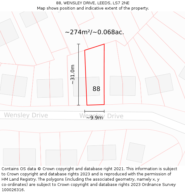 88, WENSLEY DRIVE, LEEDS, LS7 2NE: Plot and title map