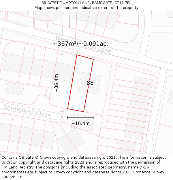 88, WEST DUMPTON LANE, RAMSGATE, CT11 7BL: Plot and title map