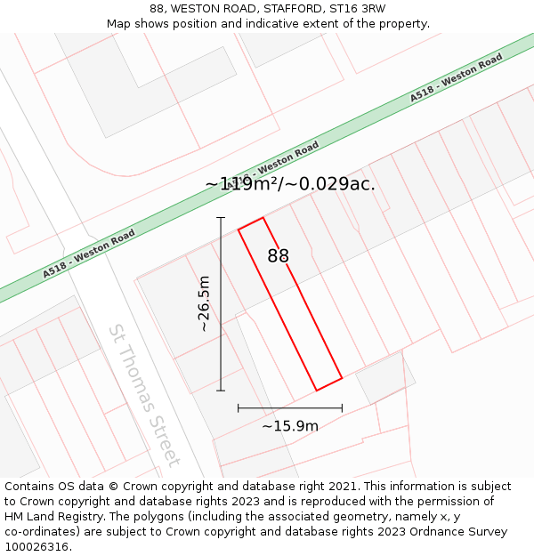88, WESTON ROAD, STAFFORD, ST16 3RW: Plot and title map