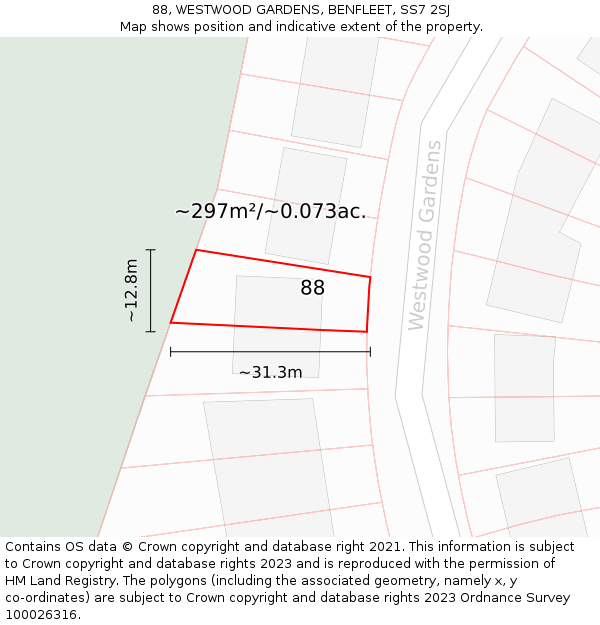 88, WESTWOOD GARDENS, BENFLEET, SS7 2SJ: Plot and title map