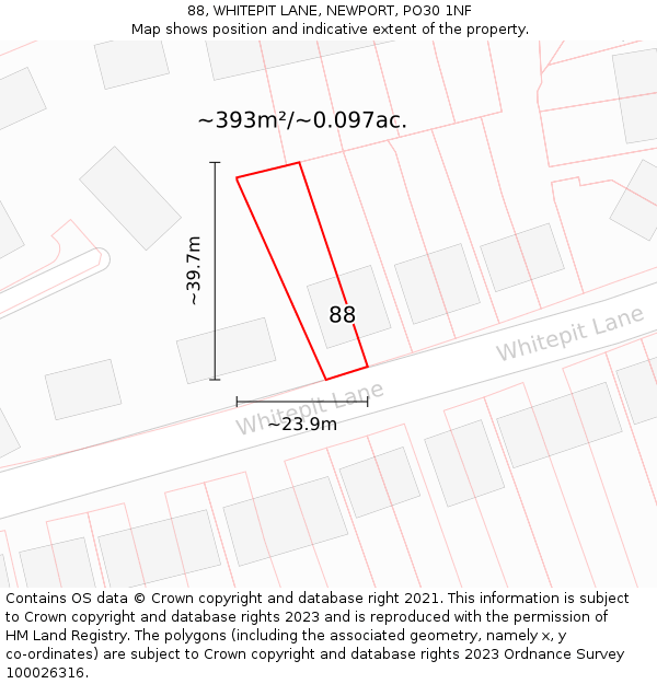 88, WHITEPIT LANE, NEWPORT, PO30 1NF: Plot and title map