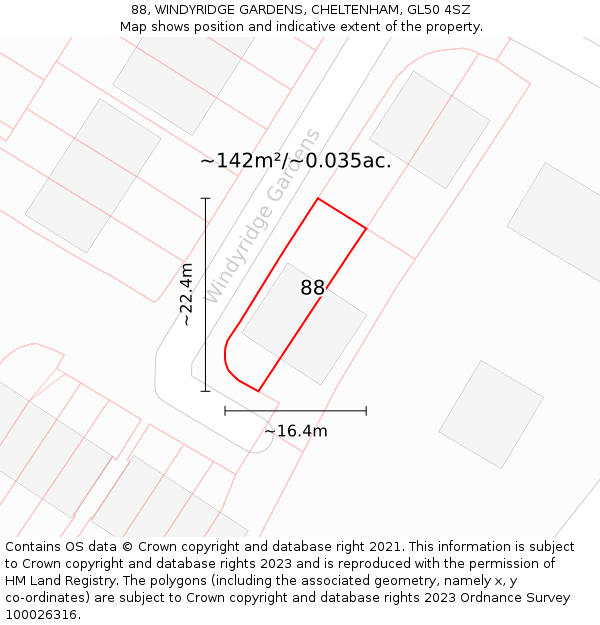 88, WINDYRIDGE GARDENS, CHELTENHAM, GL50 4SZ: Plot and title map