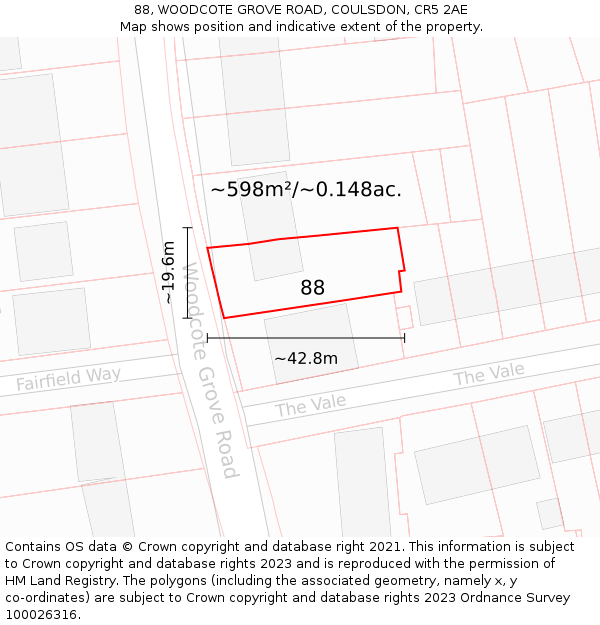 88, WOODCOTE GROVE ROAD, COULSDON, CR5 2AE: Plot and title map