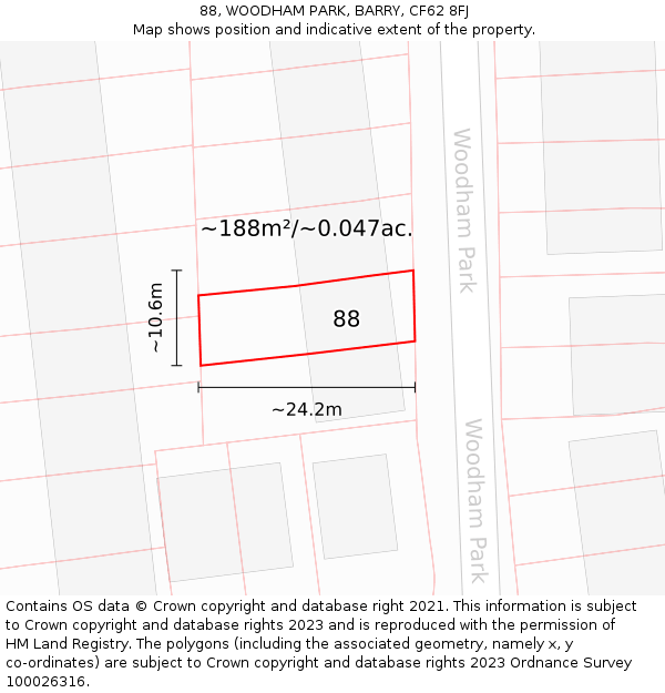 88, WOODHAM PARK, BARRY, CF62 8FJ: Plot and title map