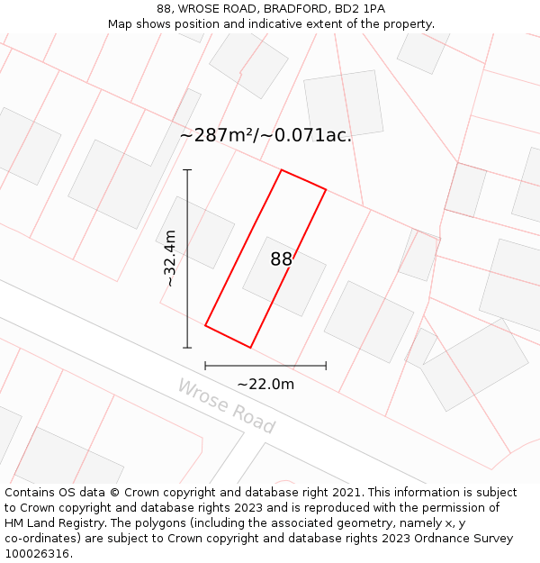 88, WROSE ROAD, BRADFORD, BD2 1PA: Plot and title map