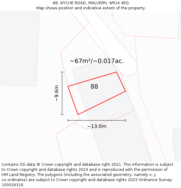 88, WYCHE ROAD, MALVERN, WR14 4EQ: Plot and title map