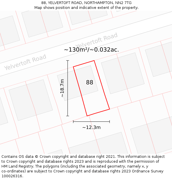 88, YELVERTOFT ROAD, NORTHAMPTON, NN2 7TG: Plot and title map