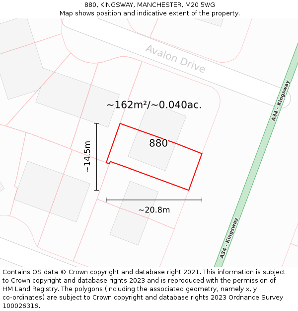 880, KINGSWAY, MANCHESTER, M20 5WG: Plot and title map