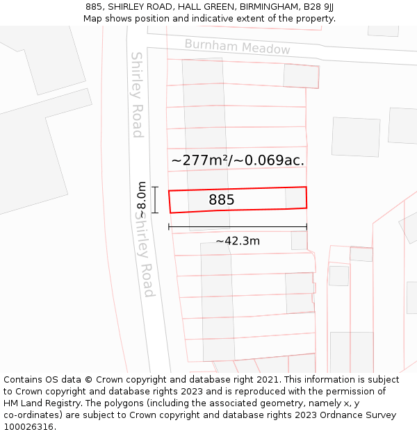 885, SHIRLEY ROAD, HALL GREEN, BIRMINGHAM, B28 9JJ: Plot and title map