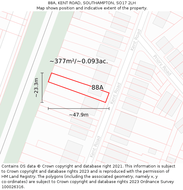 88A, KENT ROAD, SOUTHAMPTON, SO17 2LH: Plot and title map