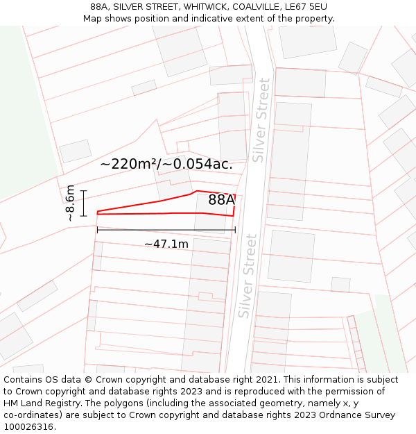 88A, SILVER STREET, WHITWICK, COALVILLE, LE67 5EU: Plot and title map