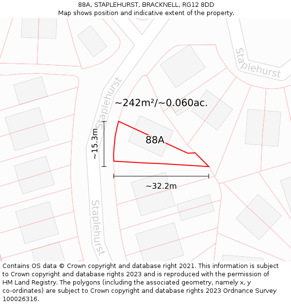 88A, STAPLEHURST, BRACKNELL, RG12 8DD: Plot and title map