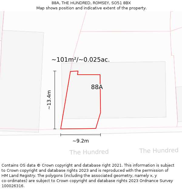 88A, THE HUNDRED, ROMSEY, SO51 8BX: Plot and title map