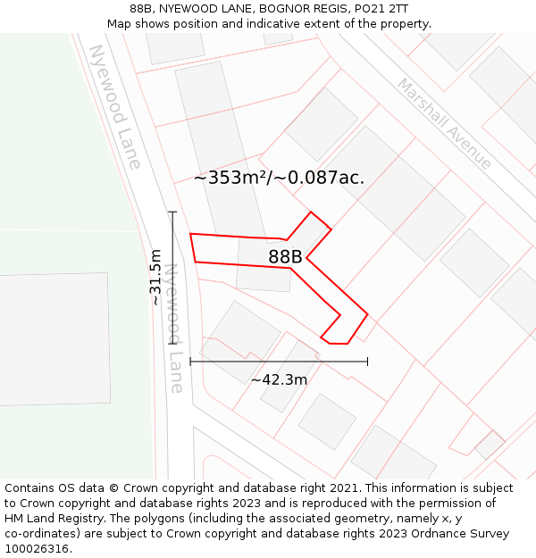 88B, NYEWOOD LANE, BOGNOR REGIS, PO21 2TT: Plot and title map