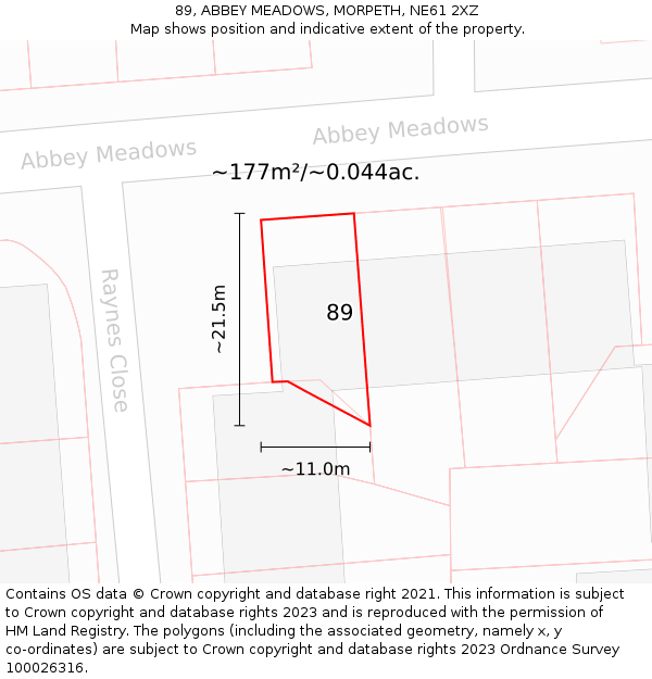 89, ABBEY MEADOWS, MORPETH, NE61 2XZ: Plot and title map