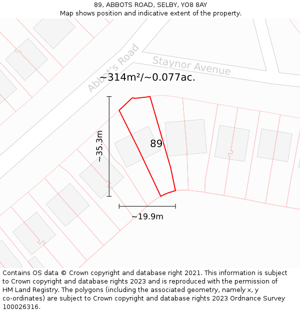 89, ABBOTS ROAD, SELBY, YO8 8AY: Plot and title map