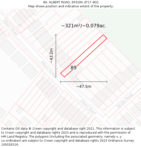 89, ALBERT ROAD, EPSOM, KT17 4EQ: Plot and title map