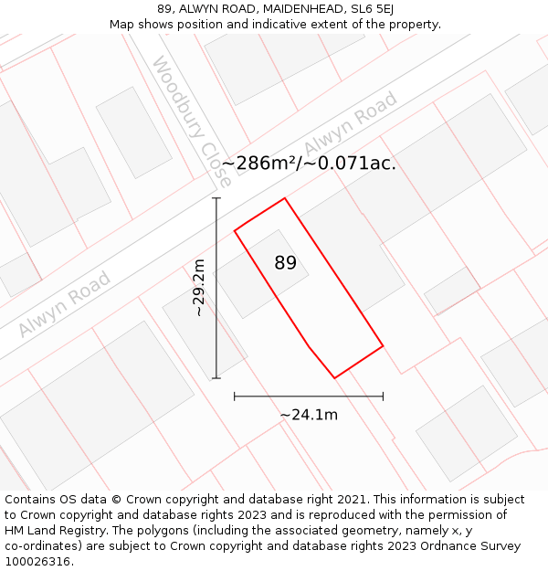 89, ALWYN ROAD, MAIDENHEAD, SL6 5EJ: Plot and title map