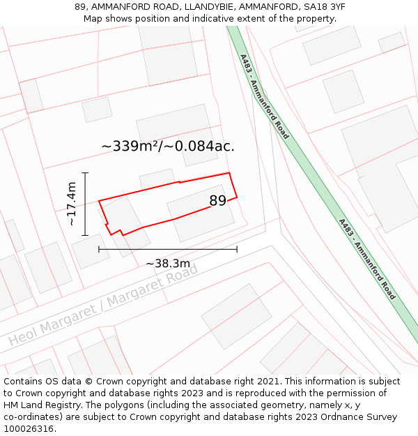 89, AMMANFORD ROAD, LLANDYBIE, AMMANFORD, SA18 3YF: Plot and title map