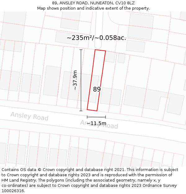 89, ANSLEY ROAD, NUNEATON, CV10 8LZ: Plot and title map