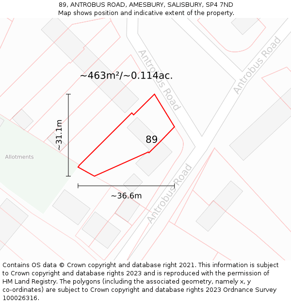 89, ANTROBUS ROAD, AMESBURY, SALISBURY, SP4 7ND: Plot and title map