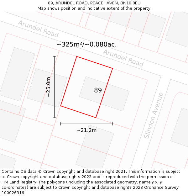 89, ARUNDEL ROAD, PEACEHAVEN, BN10 8EU: Plot and title map