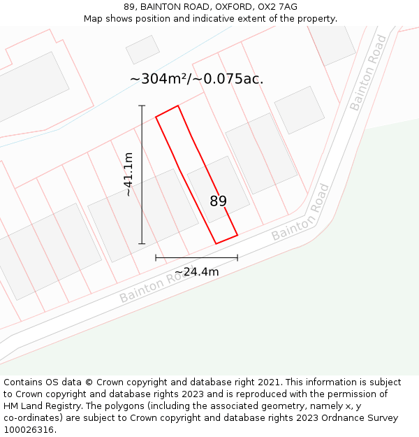 89, BAINTON ROAD, OXFORD, OX2 7AG: Plot and title map