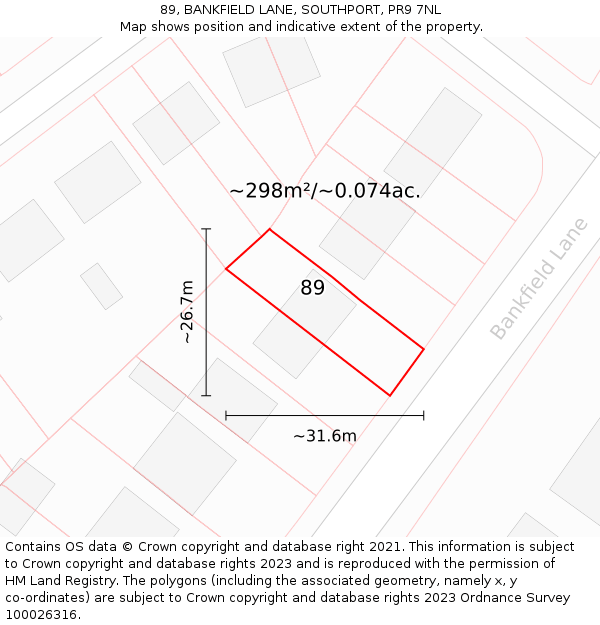 89, BANKFIELD LANE, SOUTHPORT, PR9 7NL: Plot and title map