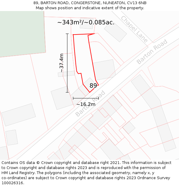 89, BARTON ROAD, CONGERSTONE, NUNEATON, CV13 6NB: Plot and title map