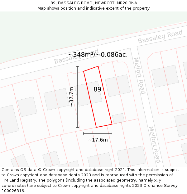 89, BASSALEG ROAD, NEWPORT, NP20 3NA: Plot and title map