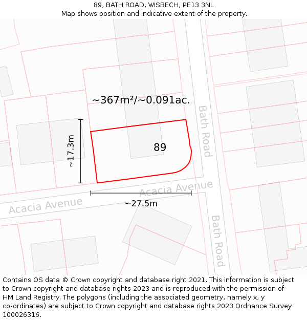 89, BATH ROAD, WISBECH, PE13 3NL: Plot and title map