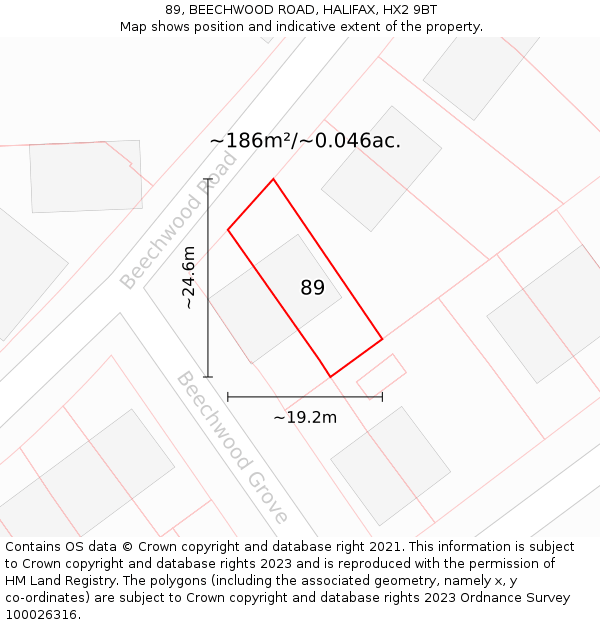 89, BEECHWOOD ROAD, HALIFAX, HX2 9BT: Plot and title map