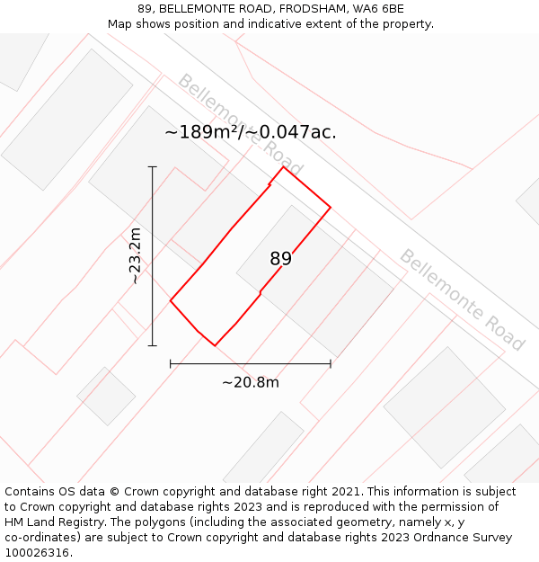 89, BELLEMONTE ROAD, FRODSHAM, WA6 6BE: Plot and title map